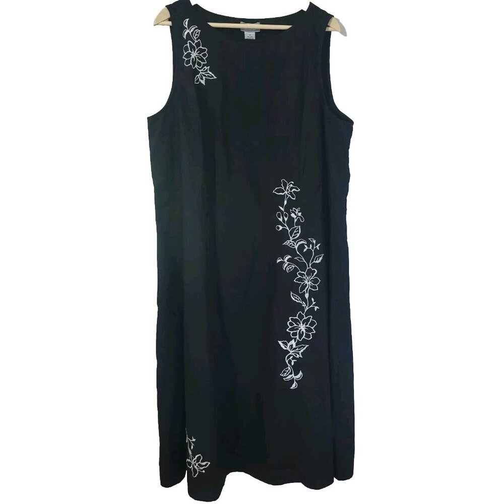 Danny Noble Off The Cuff Linen Dress Plus Size 1X Embroidered Maxi Flower Resort